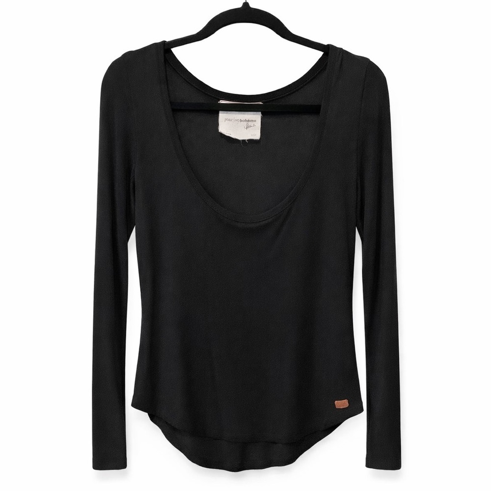 Peace Love World Boheme Micromodal Black Scoop Neck Long Sleeve Top XS